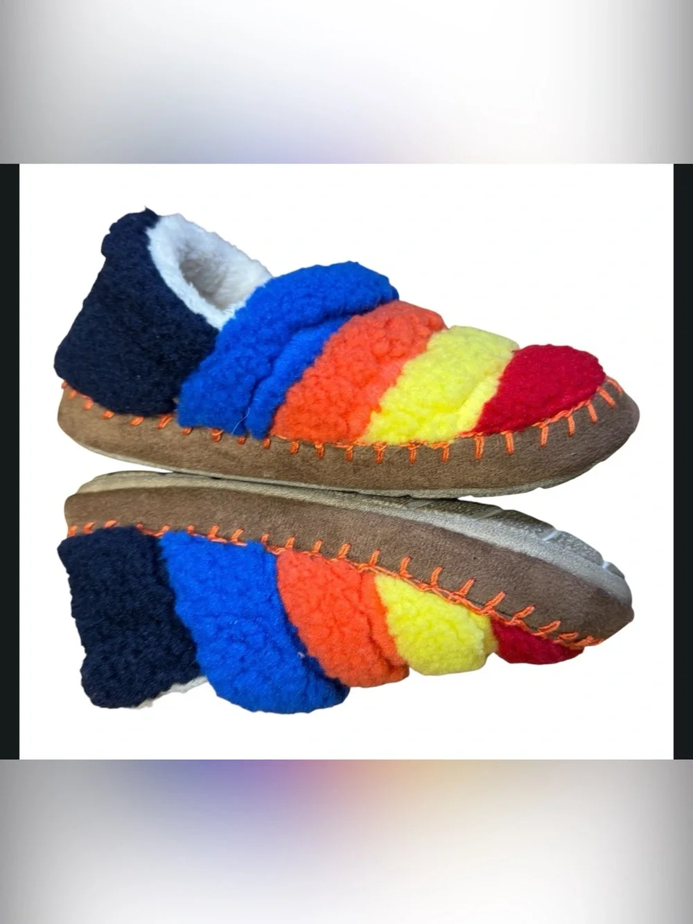 Like new! Lands End Size 13 Colorful Striped Fleece Slippers Faux Fur
